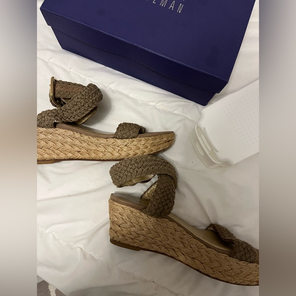 Stuart Weitzman Alexlo Swamp Crochet Espadrille Wedge Sandals - Picture 6 of 11